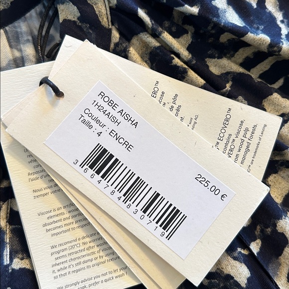 ba&sh Aisha Mini Long sleeve Dress in Blue Graphic NWT - Picture 12 of 15